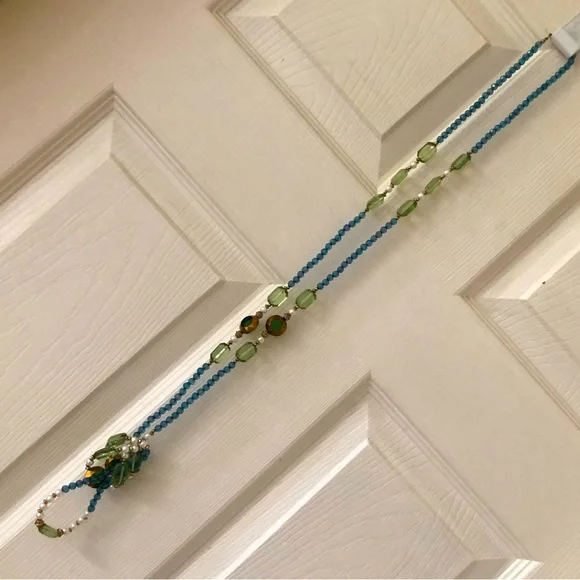 Blue, Green, Brown & Pearls XLong Necklace - Picture 2 of 8